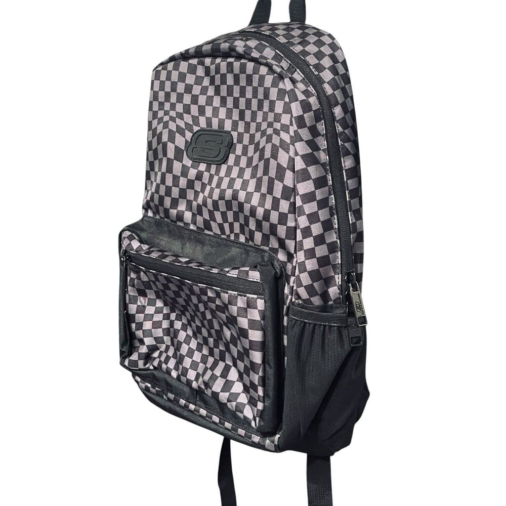 Skechers Kids Backpack 16” Black Gray Checkered Checker Checks